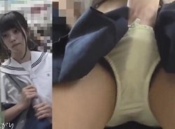 ちっぱい乳首まで弄られた電車痴漢で立ちバック中出し注がれるJKのHな姿